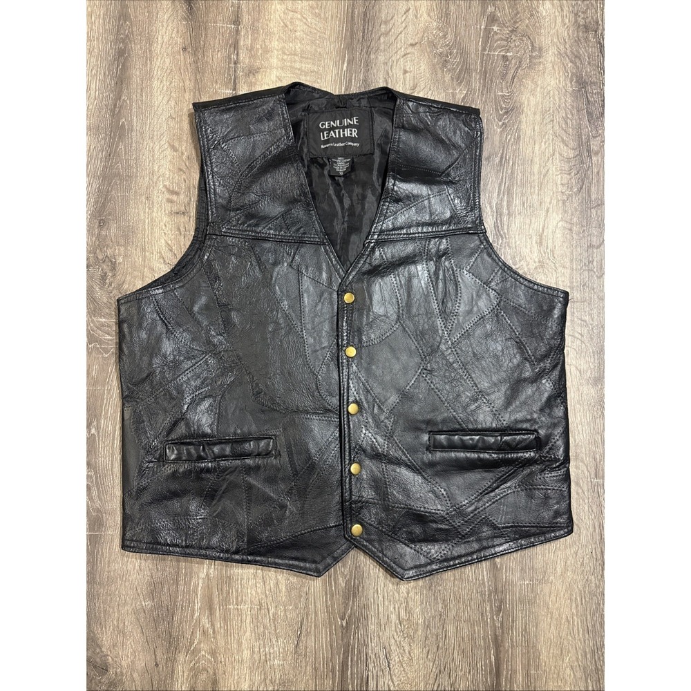 Navarre Leather Company Vest Black Genuine Leather Italian Stone Design Size XL